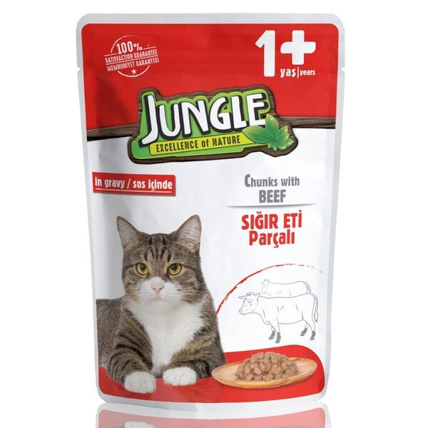 Jungle Pouch Sığır Eti Parçalı Soslu Yetişkin Kedi Konservesi 100 GR | SRC: Barcode: 8681299031115
